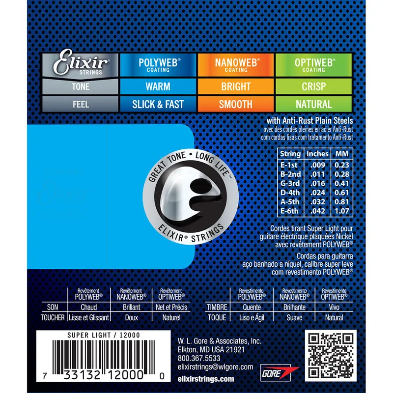 Elixir Nickel Plated Steel Polyweb Electric Guitar Strings | SUPER LIGHT 9-42