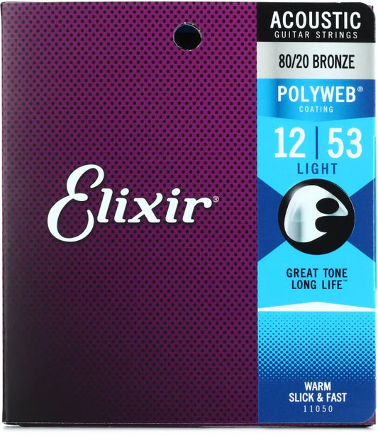Elixir Strings 11050 Polyweb 80/20 Bronze Acoustic Guitar Strings | LIGHT 12-53