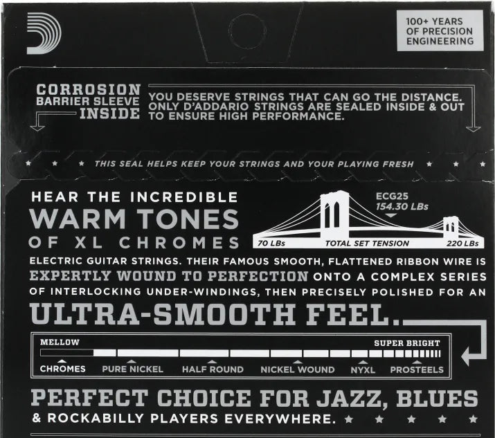 D'Addario XL Chromes Flatwound Electric Guitar Strings | LIGHT .012-.052