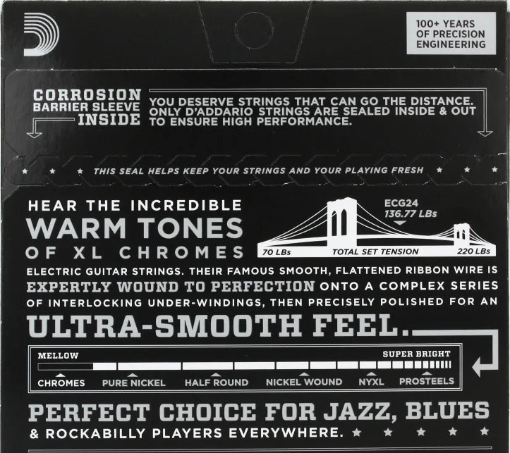 D'Addario XL Chromes Electric Guitar Strings | JAZZ LIGHT .011-.050