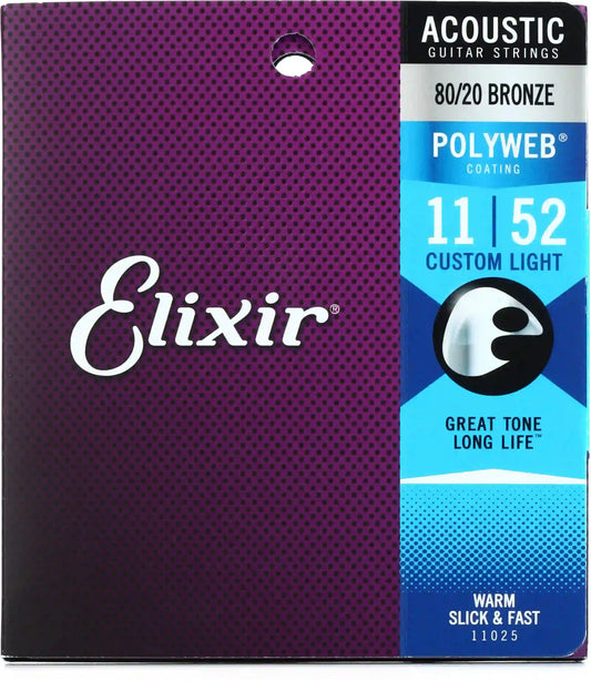 Elixir Strings Polyweb 80/20 Bronze Acoustic Guitar Strings | CUSTOM LIGHT 11-52