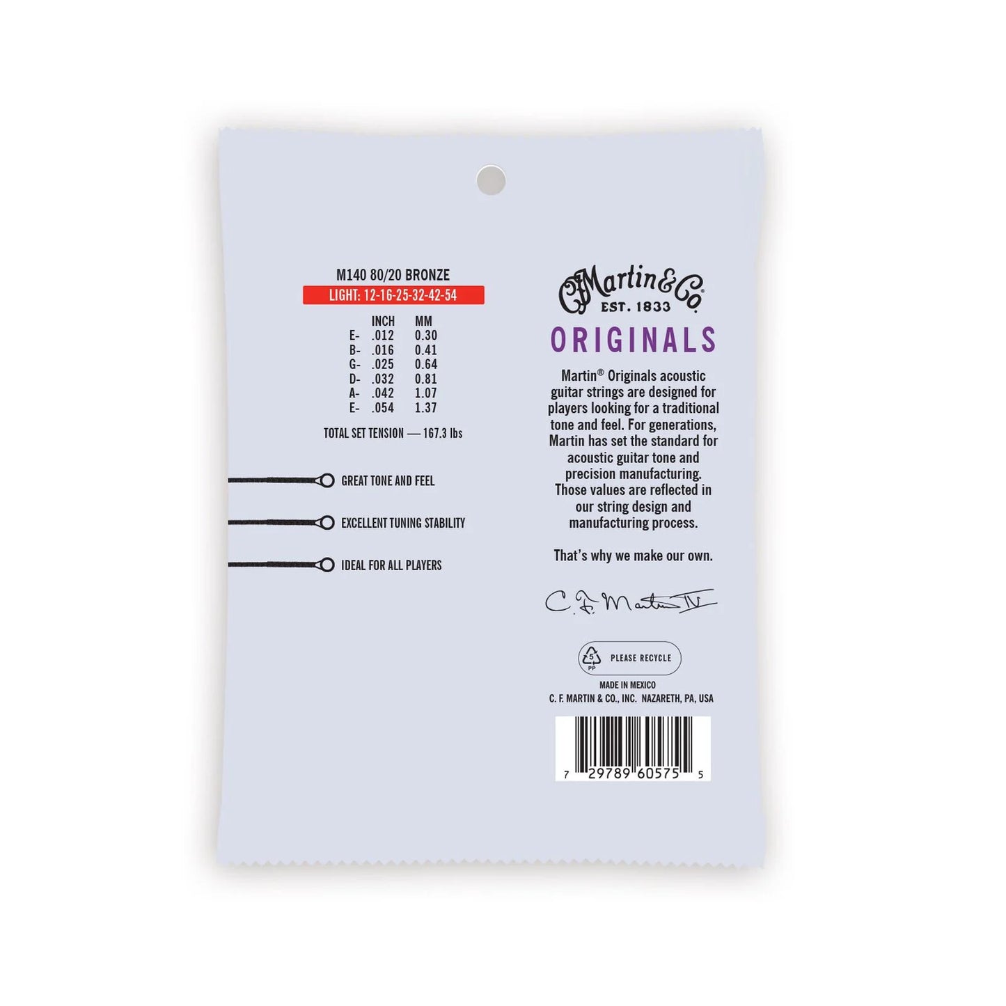 Martin & Co.  Originals Acoustic Guitar Strings Bronze | LIGHT 12-54