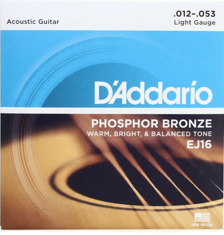 D'Addario EJ16 Phosphor Bronze Acoustic Guitar Strings | LIGHT .012-.053