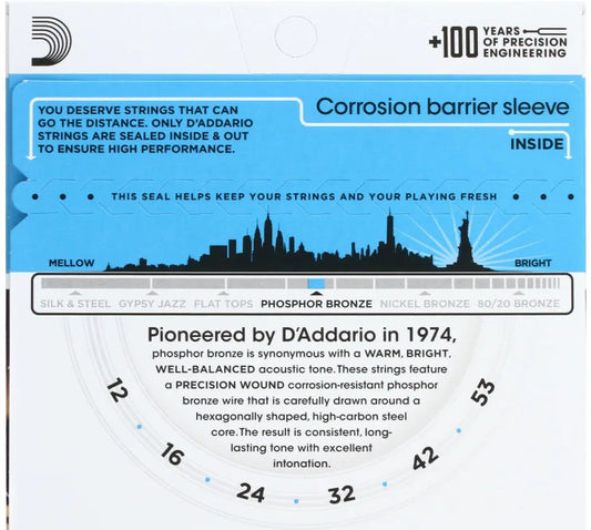D'Addario EJ16 Phosphor Bronze Acoustic Guitar Strings | LIGHT .012-.053