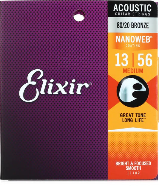 Elixir Strings Nanoweb 80/20 Bronze Acoustic Guitar Strings | MEDIUM 13-56
